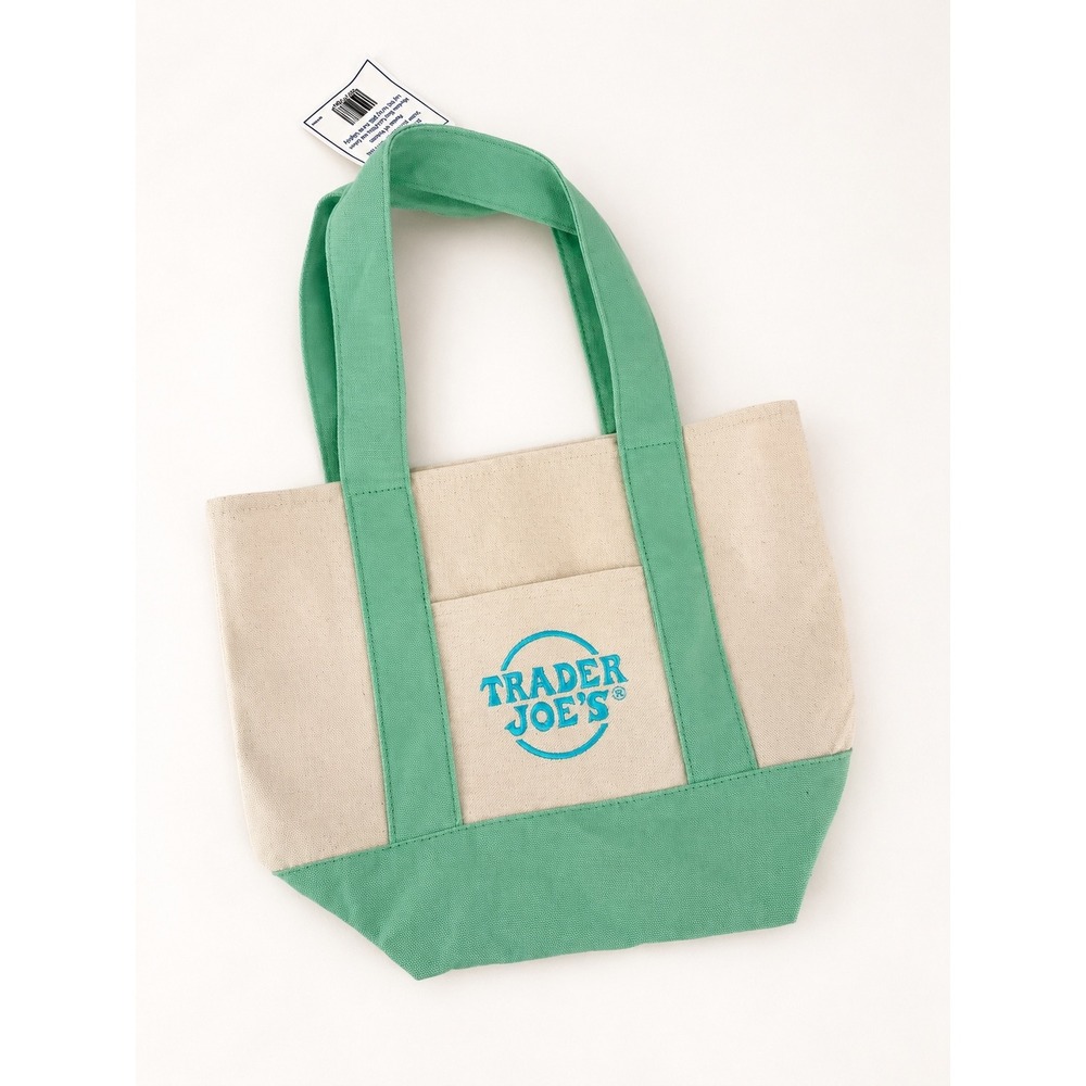 Trader‎ Joes Mini Pastel Canvas Tote Bag Womens Mint Green Embroidered NWT